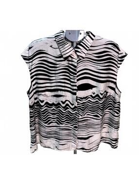 Worthington Women's 1X Sleeveless Button Up Top/ Blouse Black & White Striped